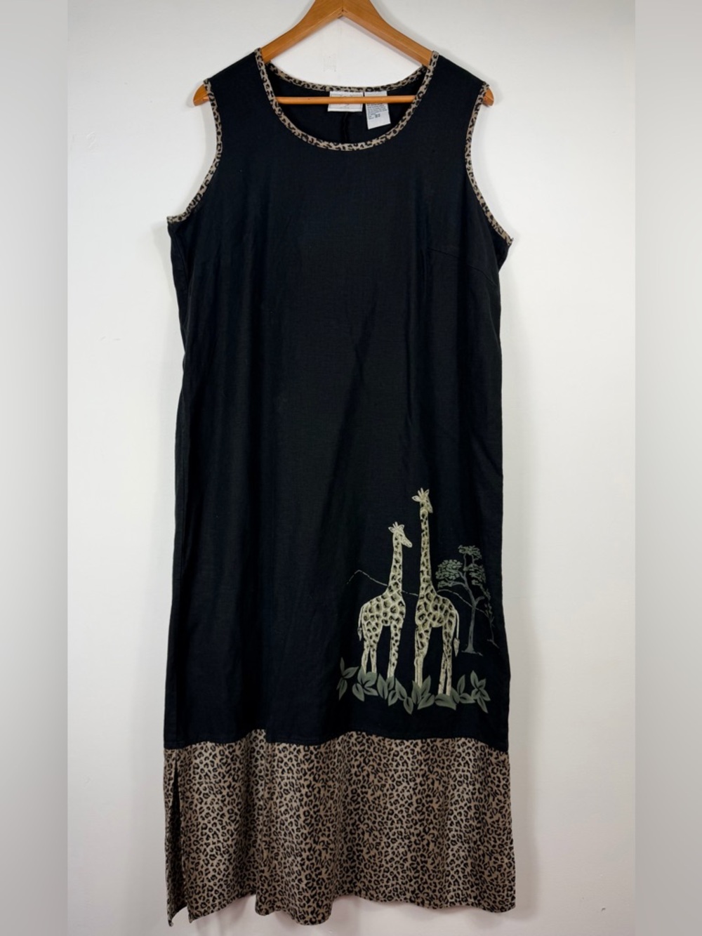 Vtg Studio Ease Linen Blend Midi Dress 18W Safari Giraffe Print Leopard *FLAW*